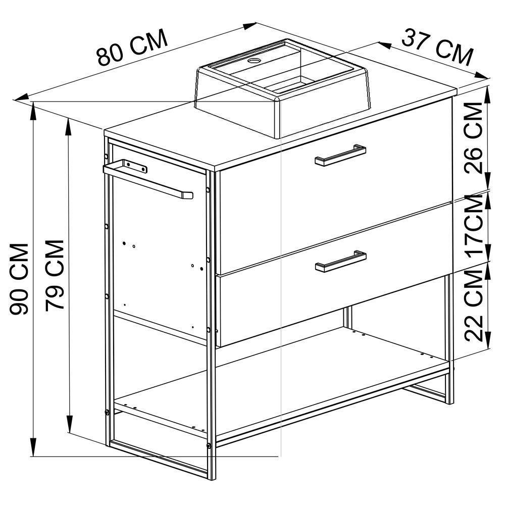 Gabinete E Cuba Banheiro Industrial 80 Cm Pt Gav 1028x94101 Mell Branco Pp Mell Branco - 7