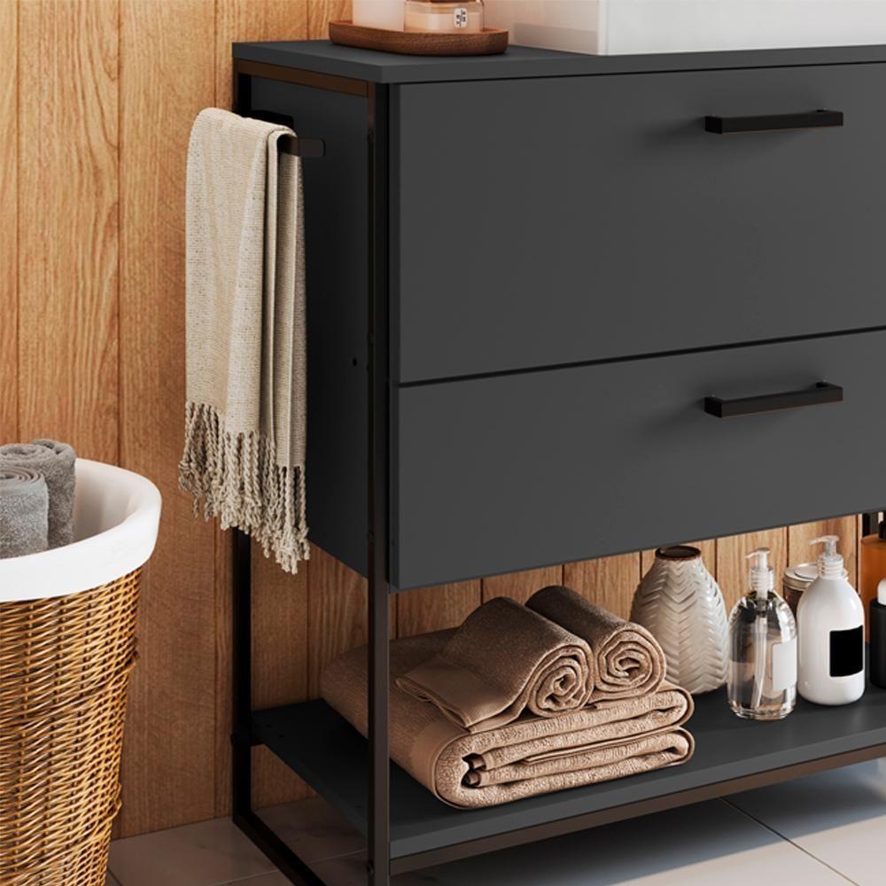 Gabinete E Cuba Banheiro Industrial 80 Cm Pt Gav 1028x94101 Grafite Branco Pp Grafite Branco - 4