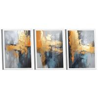 Conjunto De Quadros Trio Abstrato Mancha Dourada -- Br Artes - 1