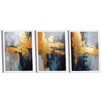 Conjunto De Quadros Trio Abstrato Mancha Dourada -- Br Artes - 1