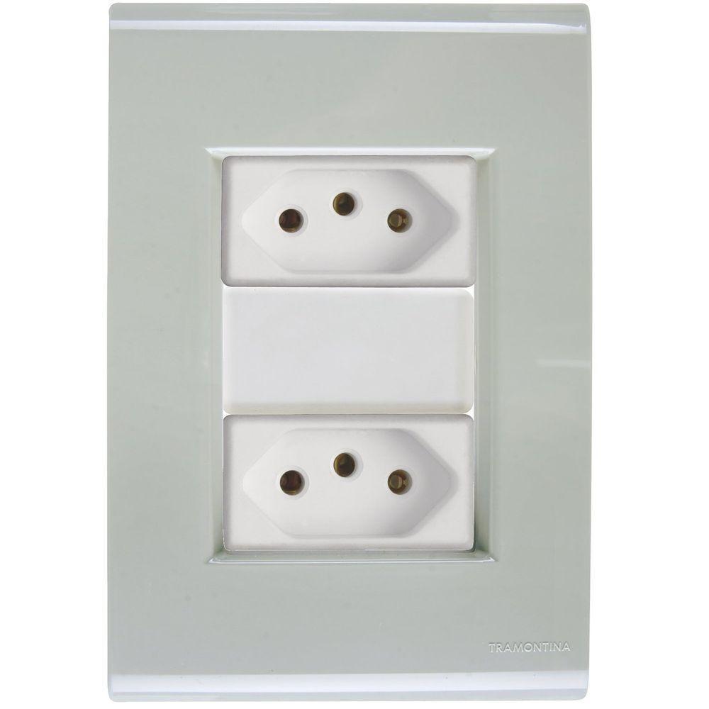 Cj Duas Tomadas Dupla 20a Liz Verde Ardósia Tramontina Completo Pronto Tramontina - 1