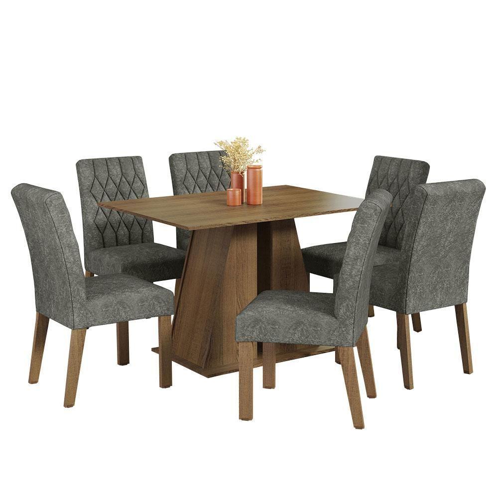 Conjunto Sala De Jantar Mesa Tampo De Madeira 6 Cadeiras Rustic/silver Fabiana Madesa Rustic/silver - 3