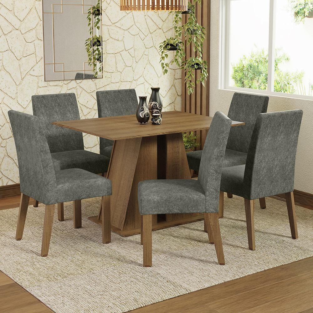 Conjunto Sala De Jantar Mesa Tampo De Madeira 6 Cadeiras Rustic/silver Cheryl Madesa Rustic/silver - 1