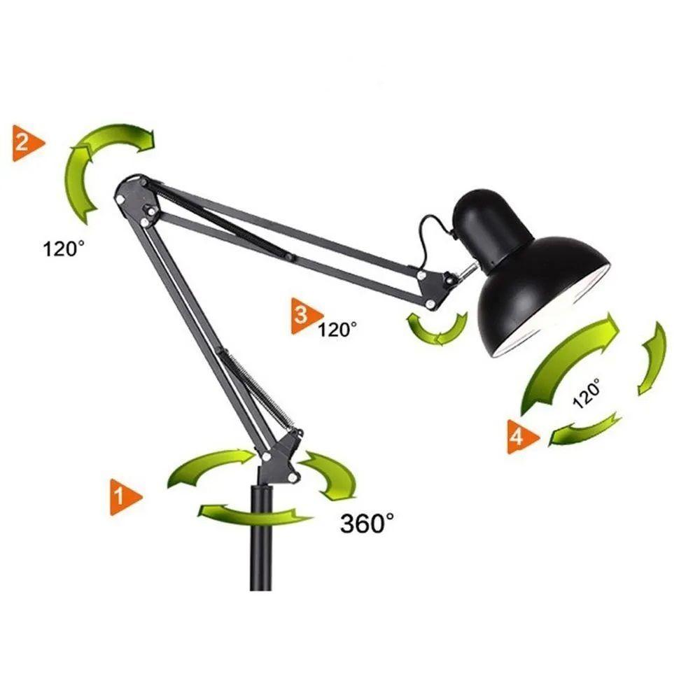Luminaria Chao Articulavel Flexivel Piso Abajur Pedestal Lustre Sala Quarto Escritorio Iluminaçao - 1