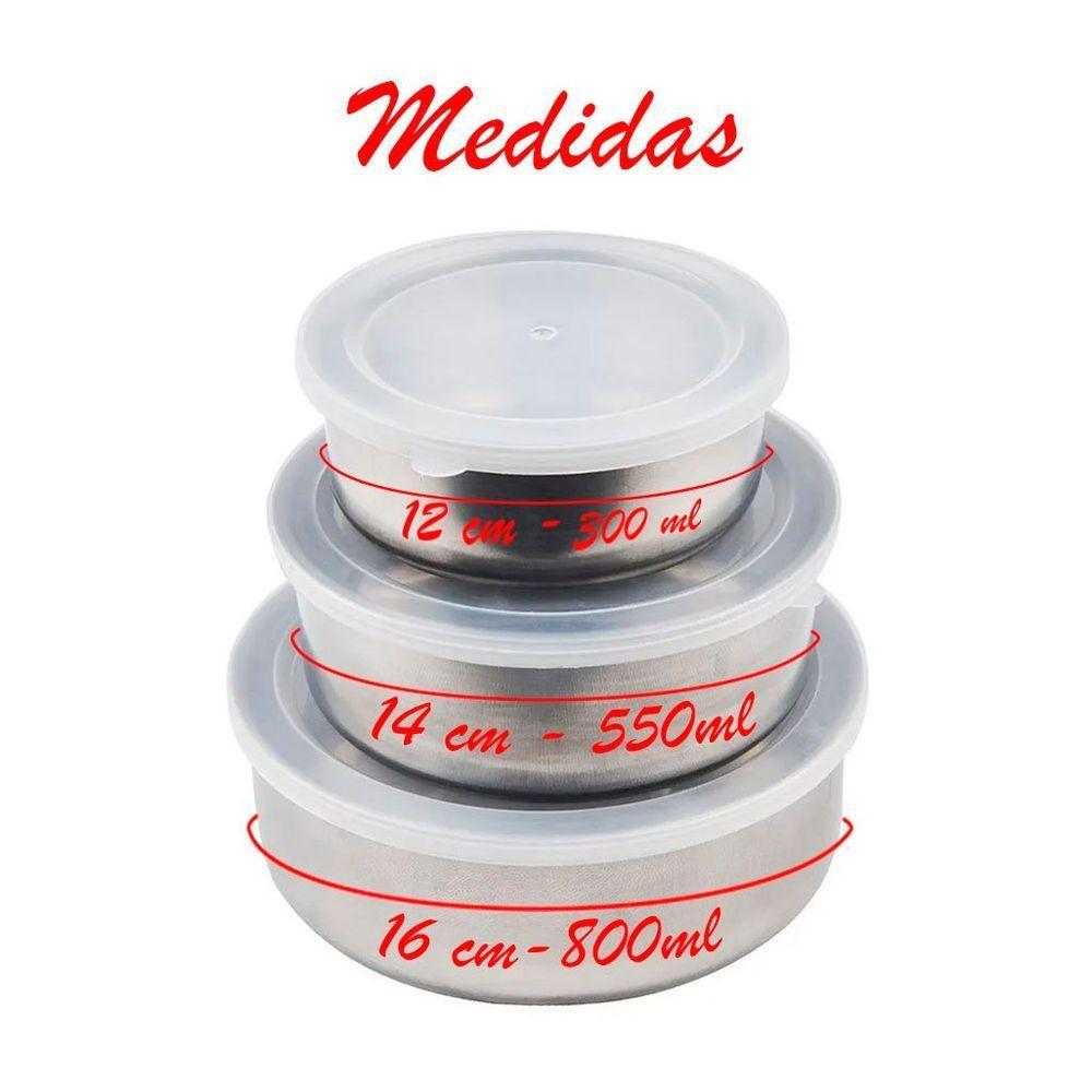 Kit Conjunto 3 Potes Inox Com Tampa Plástica - 2
