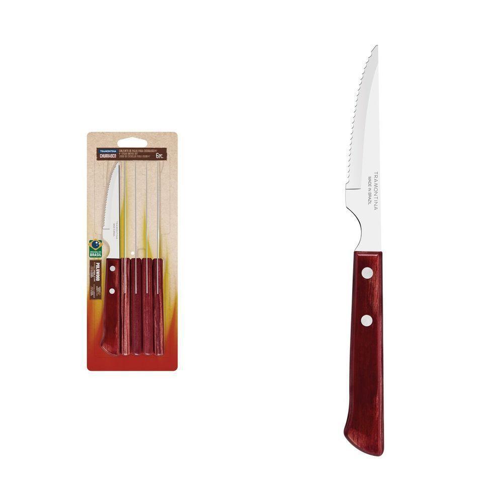Conjunto De Facas Para Churrasco 6 Peças 4" Em Aço Inox Com Cabo Polywood Vermelho - 1