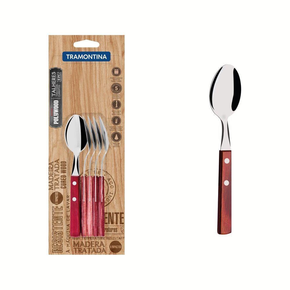 Conjunto De Colheres Para Chá Com Lâminas Em Aço Inox E Cabos Em Madeira Polywood Vermelh - 1