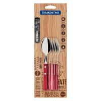 Conjunto De Colheres Para Chá Com Lâminas Em Aço Inox E Cabos Em Madeira Polywood Vermelh - 3