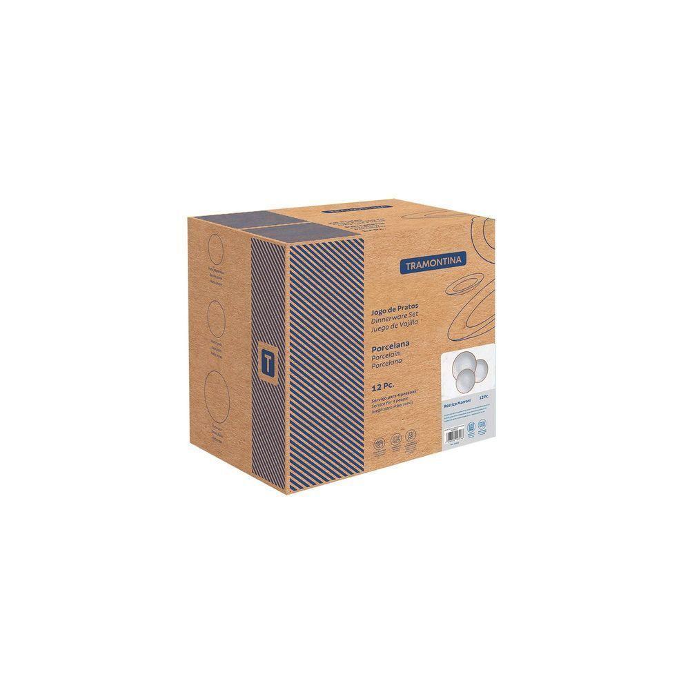 Jogo De Pratos Tramontina Rústico Marrom Em Porcelana Decorada 12 Peças Tramontina - 2