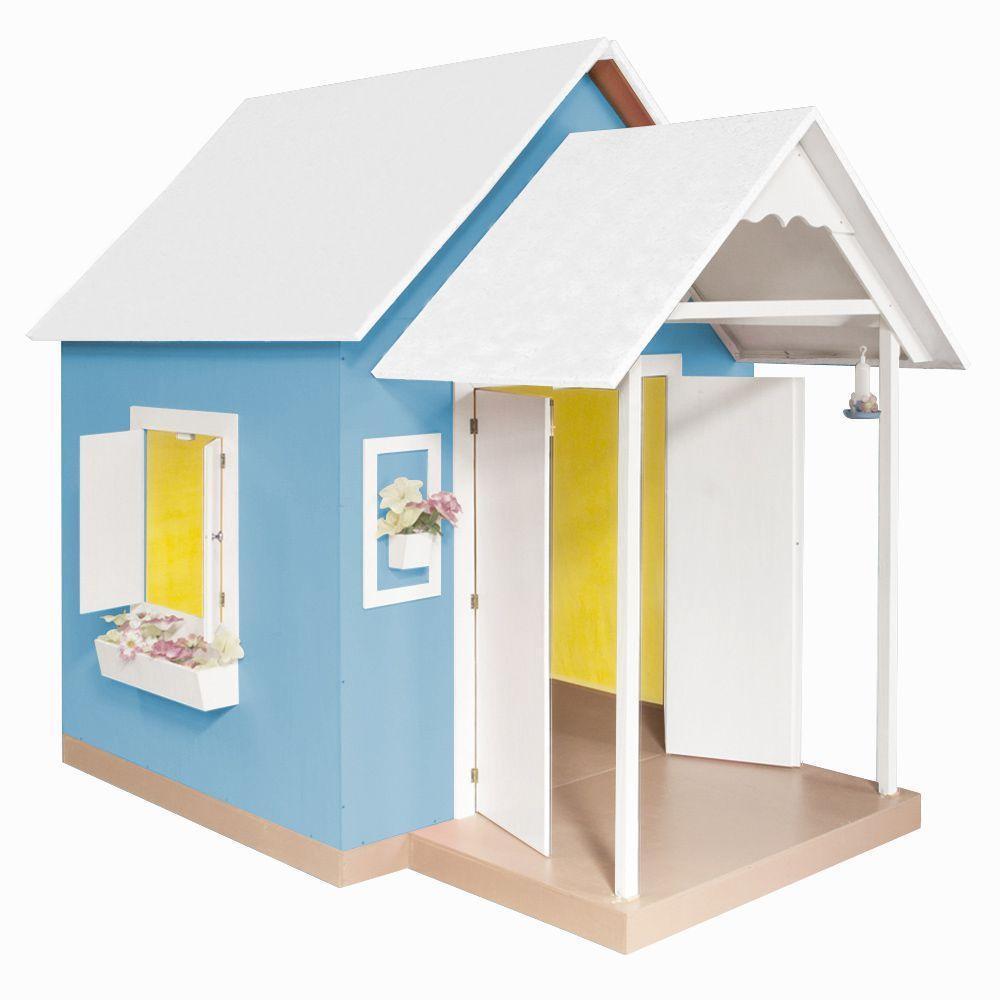 Casinha De Brinquedo Artesanal Mdf Com Telhado Branco-azul L12 - Gran Belo - 3
