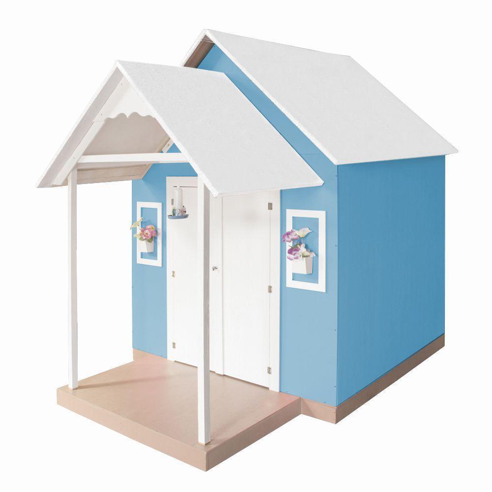 Casinha De Brinquedo Artesanal Mdf Com Telhado Branco-azul L12 - Gran Belo - 6