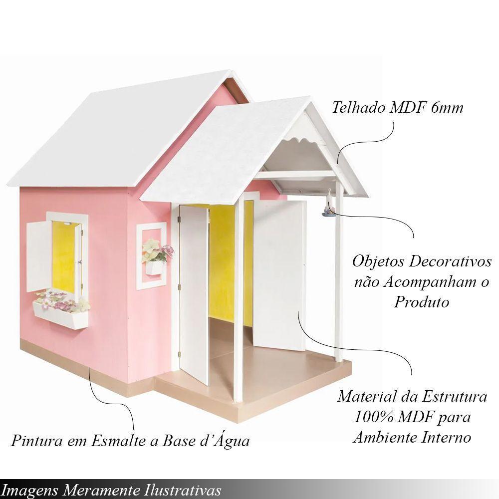 Casinha De Brinquedo Artesanal Mdf Com Telhado Branco-rosa L12 - Gran Belo - 5