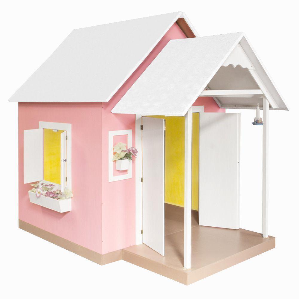 Casinha De Brinquedo Artesanal Mdf Com Telhado Branco-rosa L12 - Gran Belo - 7