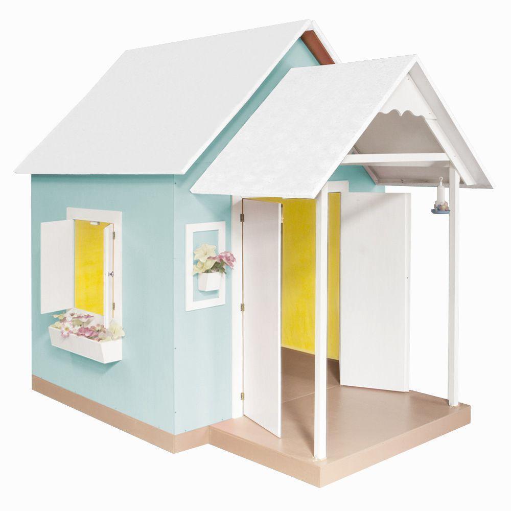 Casinha De Brinquedo Artesanal Mdf Com Telhado Branco-verde água L12 - Gran Belo - 4