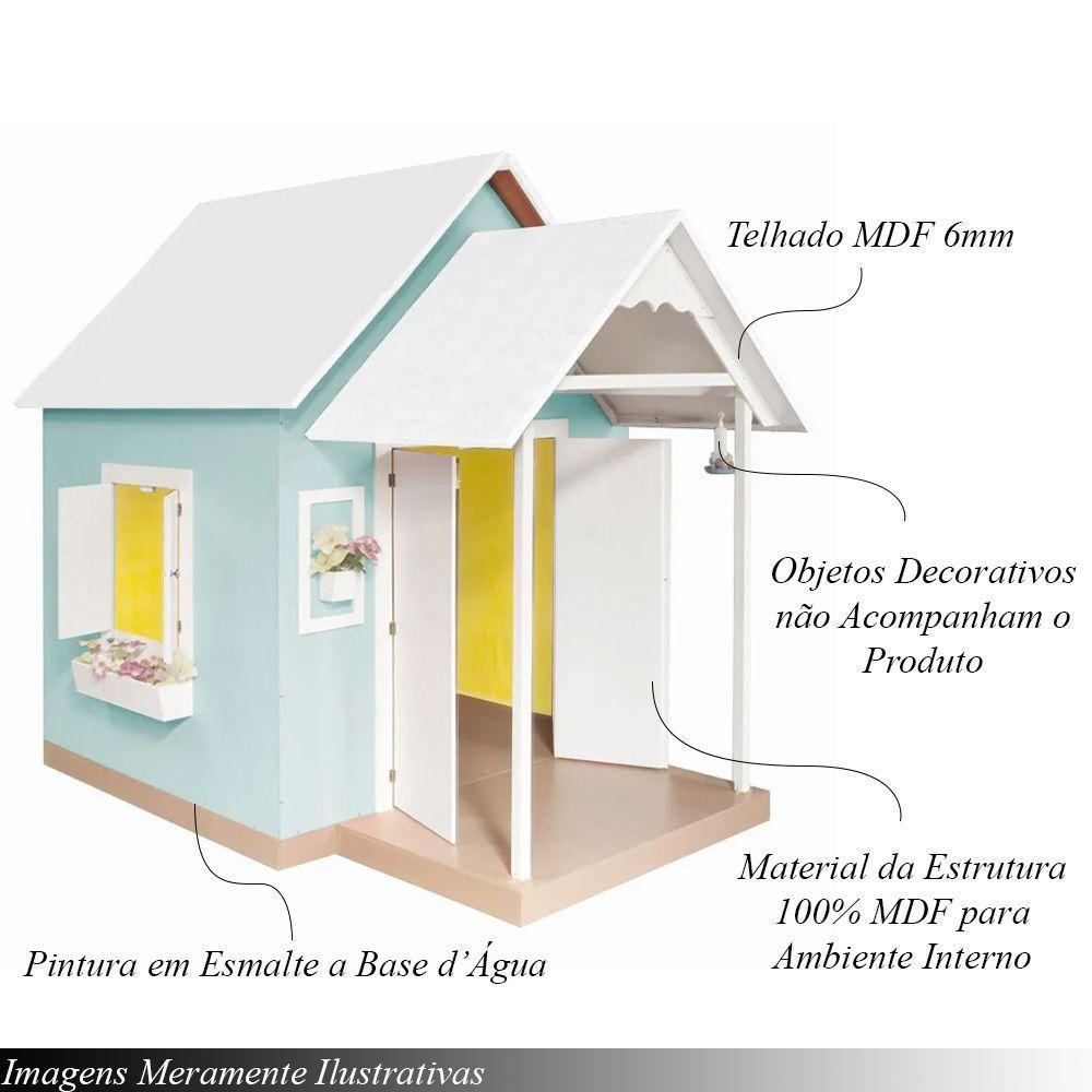Casinha De Brinquedo Artesanal Mdf Com Telhado Branco-verde água L12 - Gran Belo - 8