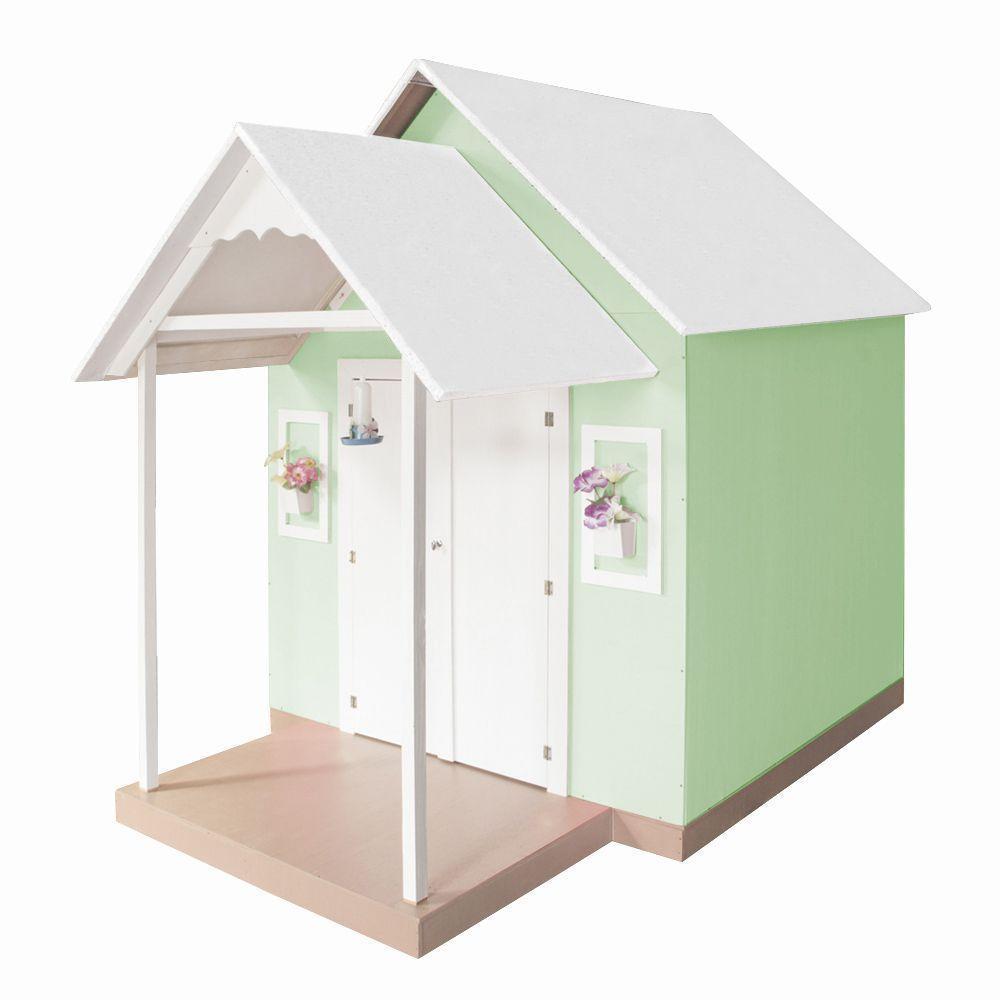 Casinha De Brinquedo Artesanal Mdf Com Telhado Branco-verde L12 - Gran Belo - 7