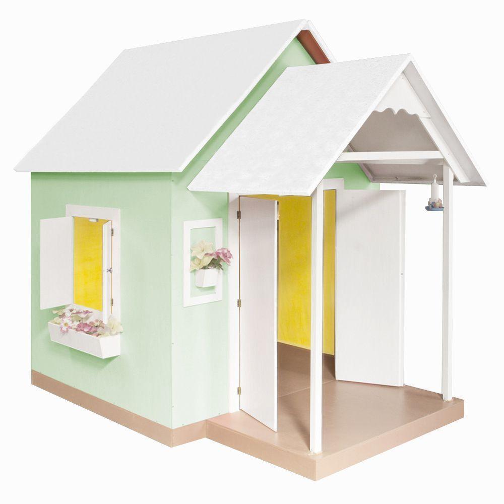 Casinha De Brinquedo Artesanal Mdf Com Telhado Branco-verde L12 - Gran Belo - 8