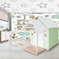 Casinha De Brinquedo Artesanal Mdf Com Telhado Branco-verde L12 - Gran Belo - 1