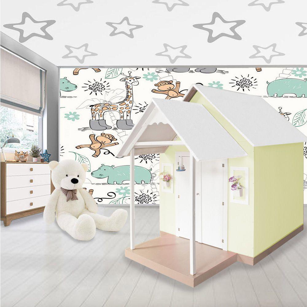 Casinha De Brinquedo Artesanal Mdf Com Telhado Branco-amarelo L12 - Gran Belo - 1