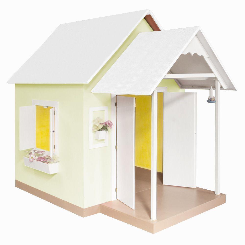 Casinha De Brinquedo Artesanal Mdf Com Telhado Branco-amarelo L12 - Gran Belo - 4
