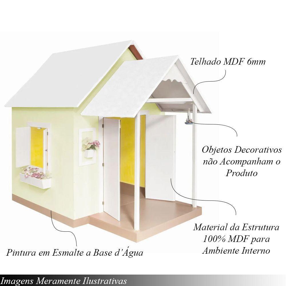 Casinha De Brinquedo Artesanal Mdf Com Telhado Branco-amarelo L12 - Gran Belo - 5