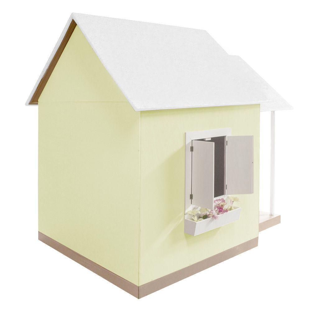 Casinha De Brinquedo Artesanal Mdf Com Telhado Branco-amarelo L12 - Gran Belo - 8