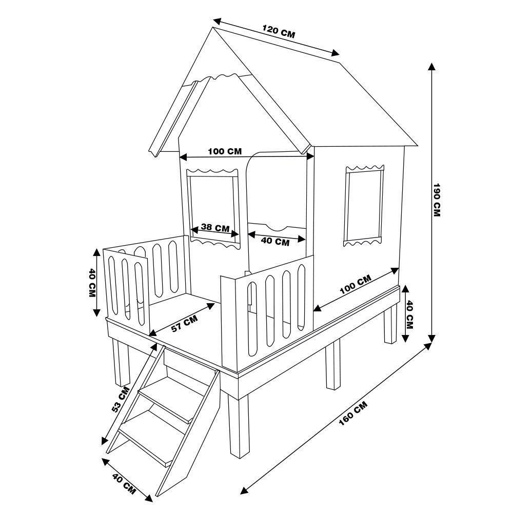 Casinha De Brinquedo Artesanal Rosa Com Cercado E Escada Telhado Branco L12 - Gran Belo - 6
