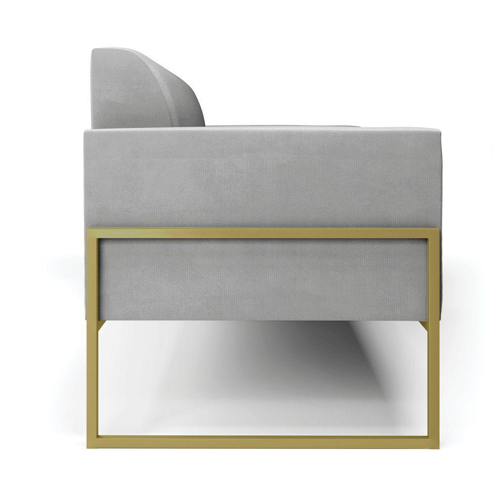 Sofá Namoradeira Base Industrial Alta Dourado Marisa Suede D03 - D\'rossi Cor Cinza - 1