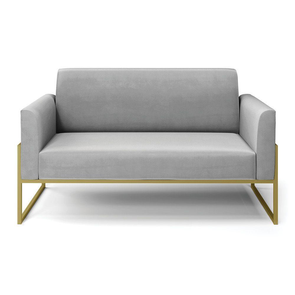 Sofá Namoradeira Base Industrial Alta Dourado Marisa Suede D03 - D\'rossi Cor Cinza - 3