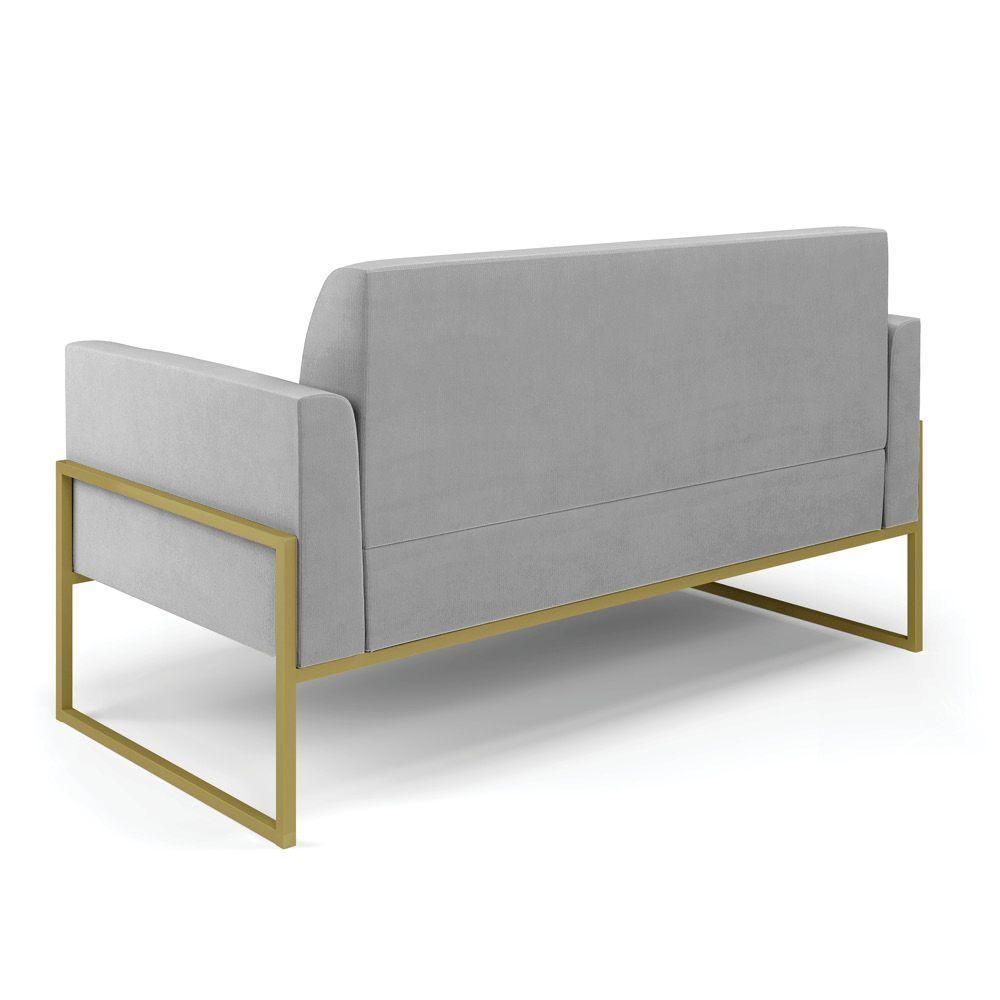 Sofá Namoradeira Base Industrial Alta Dourado Marisa Suede D03 - D\'rossi Cor Cinza - 7