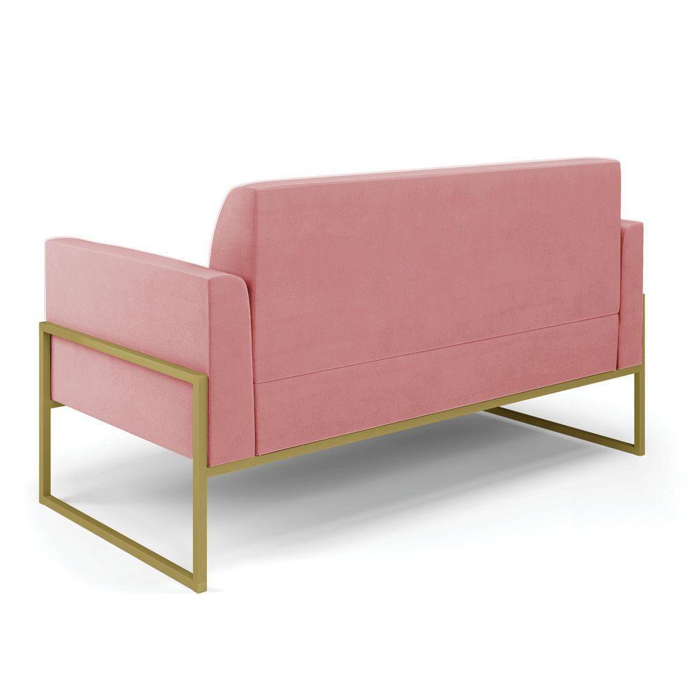 Sofá Namoradeira Base Industrial Alta Dourado Marisa Suede D03 - D\'rossi Cor Rose - 6