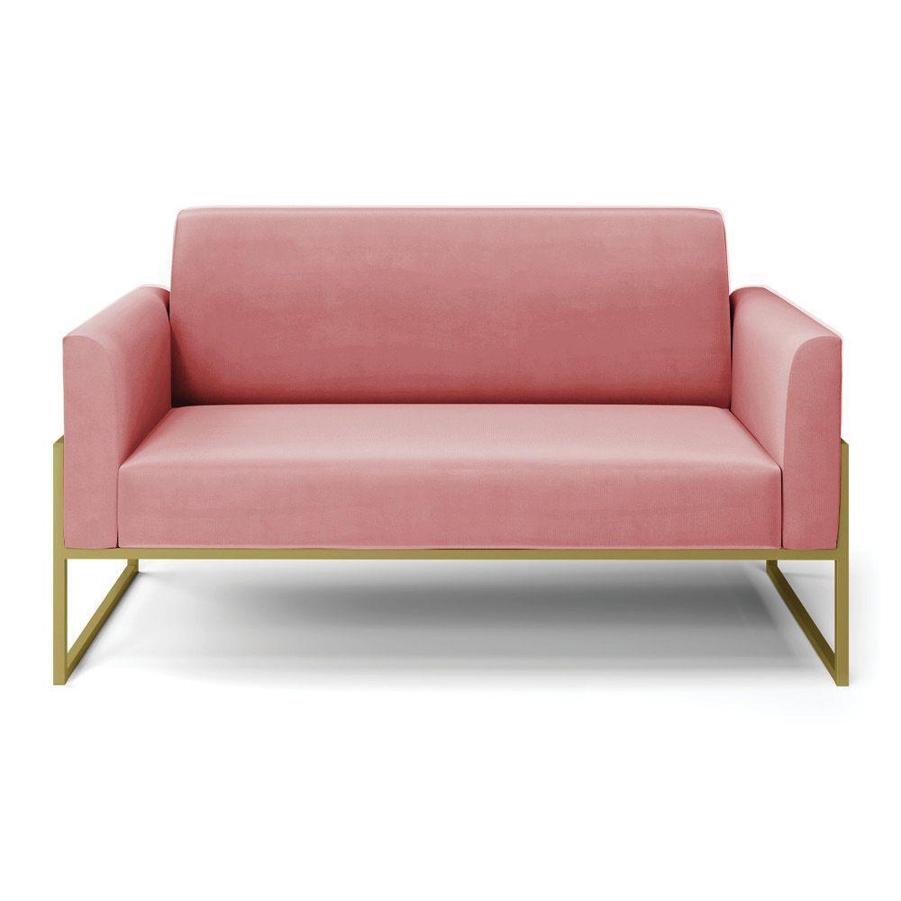 Sofá Namoradeira Base Industrial Alta Dourado Marisa Suede D03 - D\'rossi Cor Rose - 7