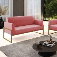 Sofá Namoradeira Base Industrial Alta Dourado Marisa Suede D03 - D\'rossi Cor Rose - 3