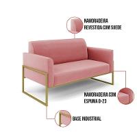 Sofá Namoradeira Base Industrial Alta Dourado Marisa Suede D03 - D\'rossi Cor Rose - 5