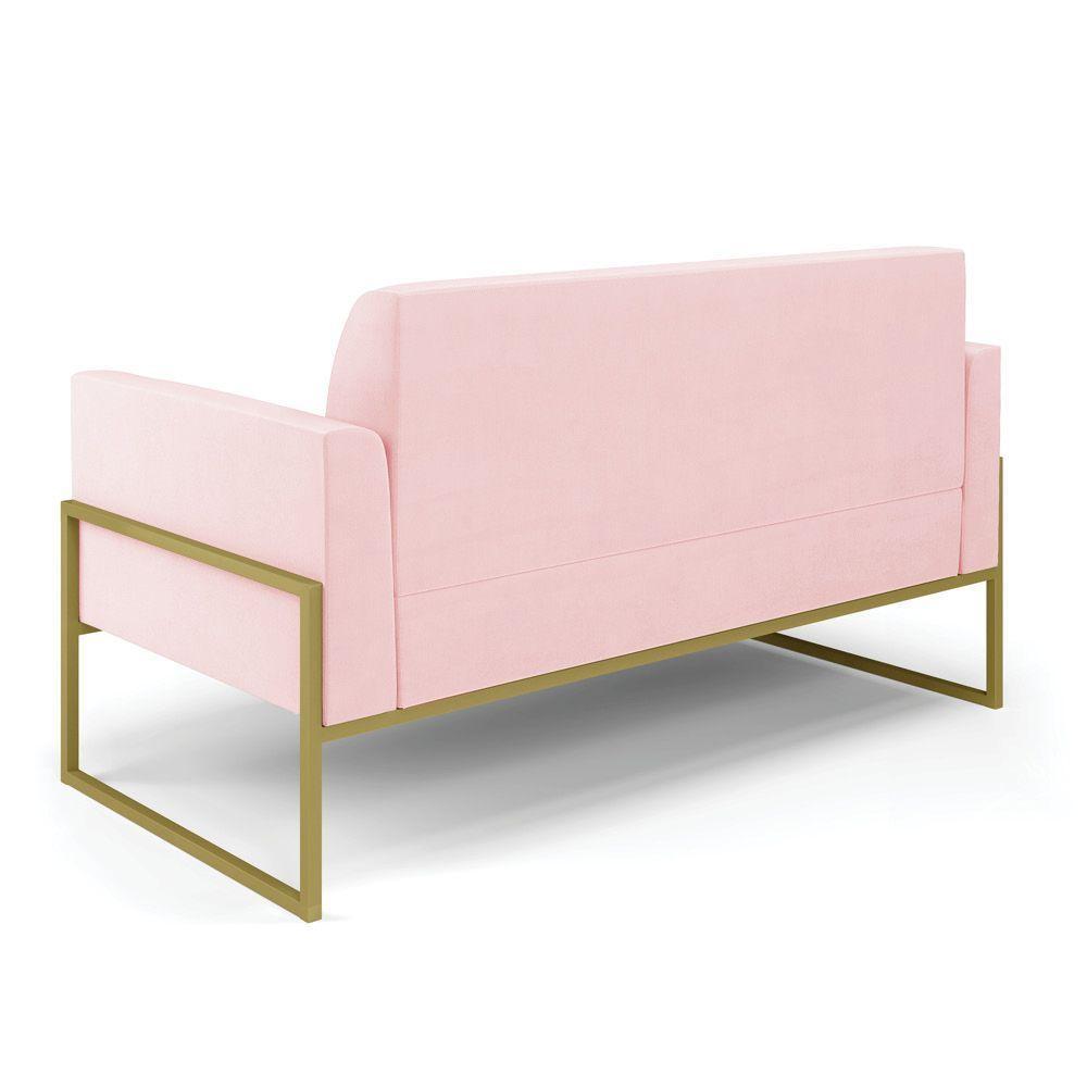 Sofá Namoradeira Base Industrial Alta Dourado Marisa Suede D03 - D\'rossi Cor Rosa Bebê - 7