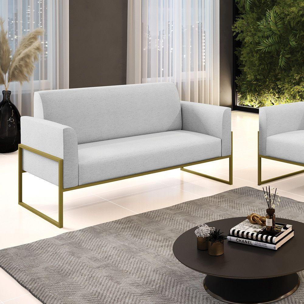 Sofá Namoradeira Base Industrial Alta Dourado Marisa Linho Cinza A05 D03 - D\'rossi - 4