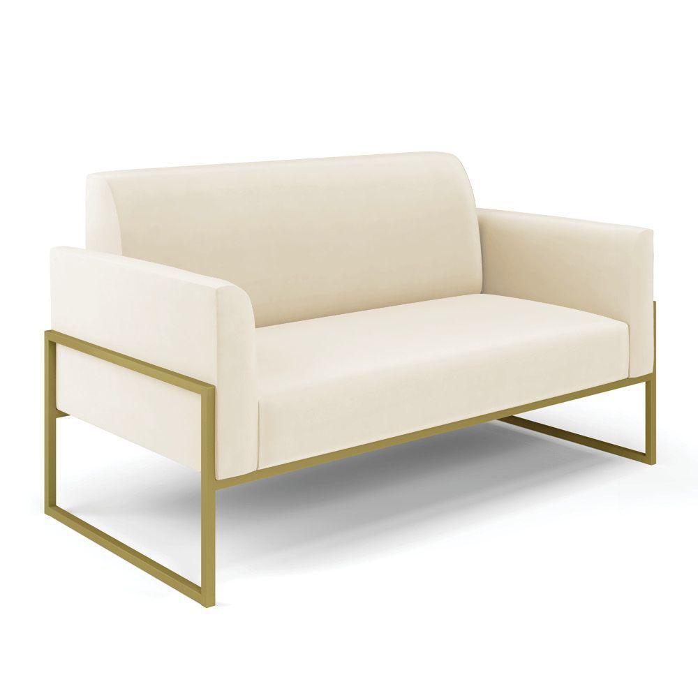 Sofá Namoradeira Com Poltrona Base Industrial Alta Dourado Marisa Veludo D03 - D\'rossi Cor Bege - 7
