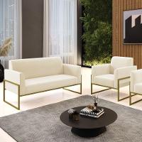 Sofá Namoradeira Com Poltrona Base Industrial Alta Dourado Marisa Veludo D03 - D\'rossi Cor Bege - 3