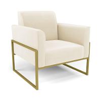 Sofá Namoradeira Com Poltrona Base Industrial Alta Dourado Marisa Veludo D03 - D\'rossi Cor Bege - 8