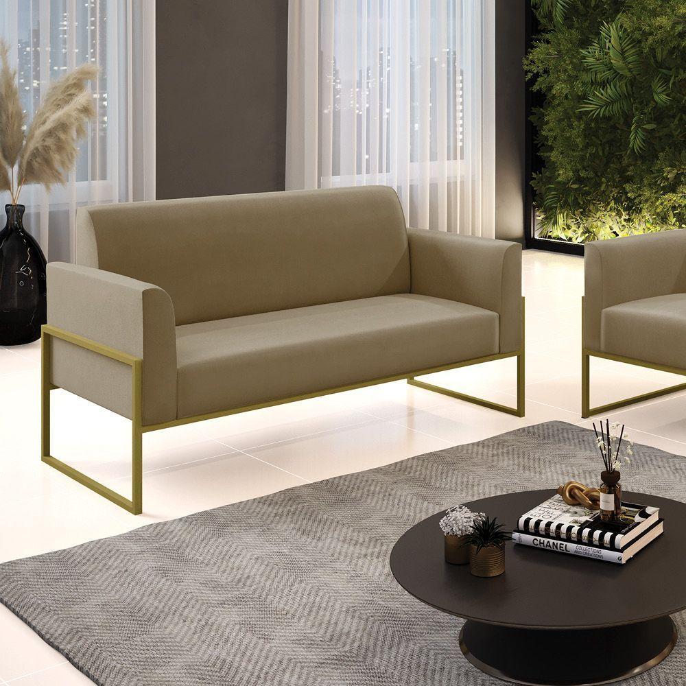 Sofá Namoradeira Base Industrial Alta Dourado Marisa Suede D03 - D\'rossi Cor Marrom Rato - 4