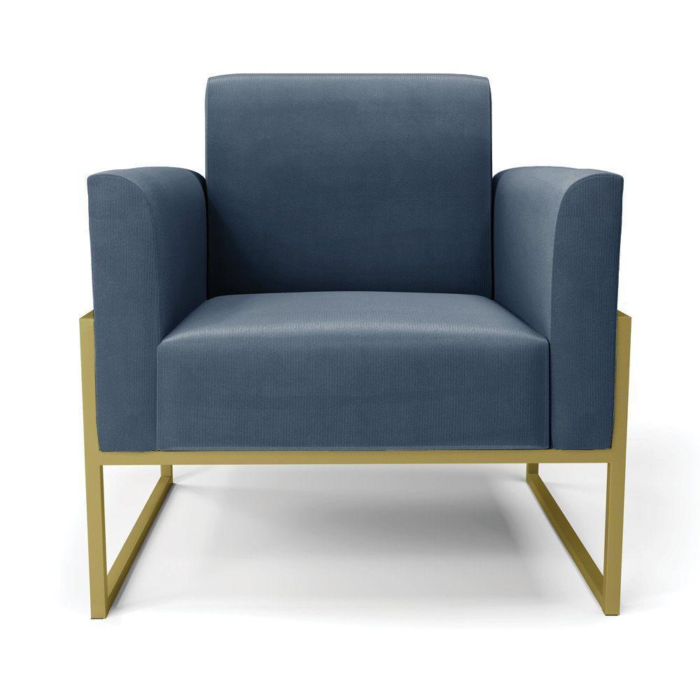 Kit 2 Poltronas Base Industrial Alta Dourado Marisa Suede D03 - D\'rossi Cor Azul Marinho - 5