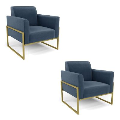 Kit 2 Poltronas Base Industrial Alta Dourado Marisa Suede D03 - D\'rossi Cor Azul Marinho