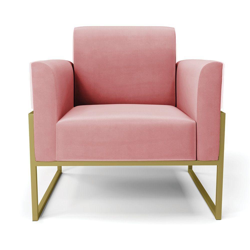 Kit 2 Poltronas Base Industrial Alta Dourado Marisa Suede D03 - D\'rossi Cor Rose - 3