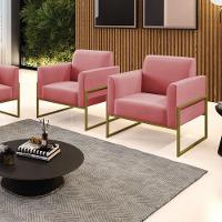 Kit 2 Poltronas Base Industrial Alta Dourado Marisa Suede D03 - D\'rossi Cor Rose - 2