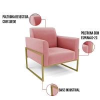 Kit 2 Poltronas Base Industrial Alta Dourado Marisa Suede D03 - D\'rossi Cor Rose