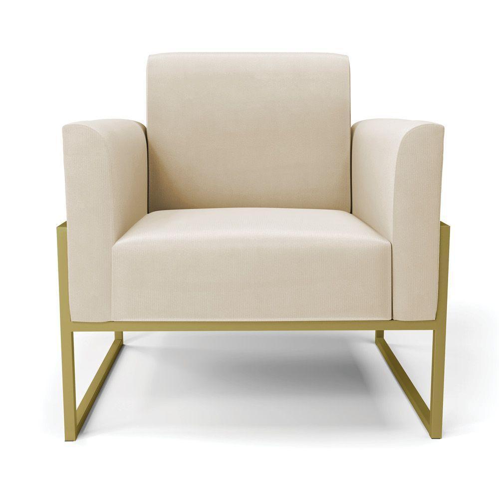 Kit 2 Poltronas Base Industrial Alta Dourado Marisa Suede D03 - D\'rossi Cor Bege - 4