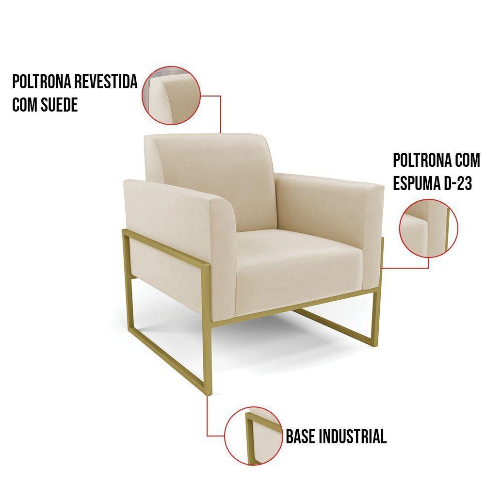 Kit 2 Poltronas Base Industrial Alta Dourado Marisa Suede D03 - D\'rossi Cor Bege - 7