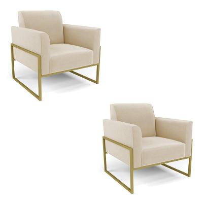 Kit 2 Poltronas Base Industrial Alta Dourado Marisa Suede D03 - D\'rossi Cor Bege