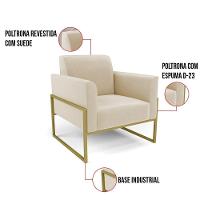 Kit 2 Poltronas Base Industrial Alta Dourado Marisa Suede D03 - D\'rossi Cor Bege - 7