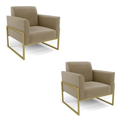 Kit 2 Poltronas Base Industrial Alta Dourado Marisa Suede D03 - D\'rossi Cor Marrom Rato